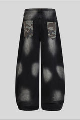 Camo Pocket Curved Wide Leg Jeans