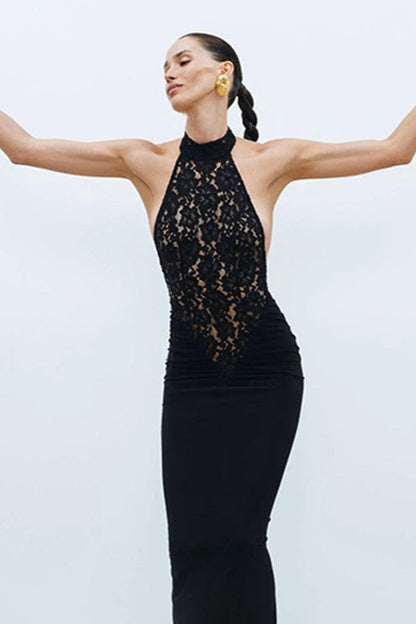 Lace Cutout Halter Party Dress