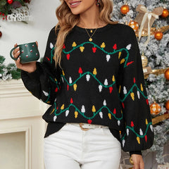Casual Streetwear Jacquard Sweet Christmas Party Knitted Loose Sweater Sweaters-L