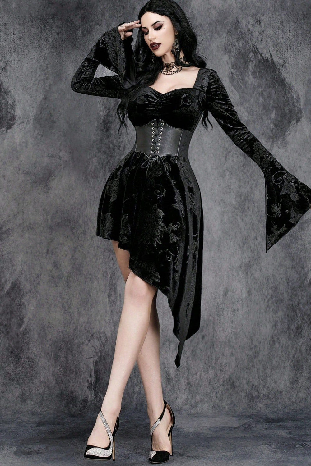 V-Neck Flare Sleeve Gothic Dress