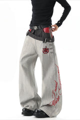Red Script Double Waist Flared Jeans