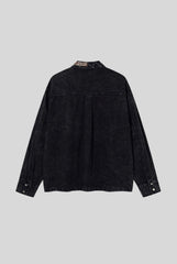 Leather Strap Patchwork Denim Long Sleeve Shirt