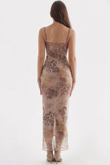 INDIGO - LEOPARD PRINT SLIM STRAP MIDI DRESS