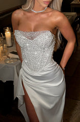 Fashion Sexy Sequin Crop Top and High-Slit Slim Fitted Skirt Set