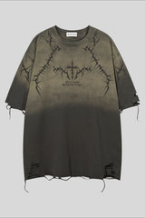 Distressed Cutout Washed Short Sleeve T-Shirt