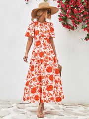 Floral Neck Tied Open Back Dress