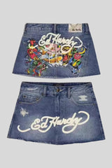 Painted Graphic High Rise Denim Mini Skirt
