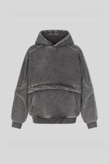 Washed Panel Seam Oversized Pullover Hoodie