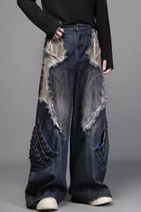 Distressed Ripped Wide Leg Denim Jeans