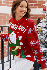 Christmas Color Block Santa Print Embroidered Sweater