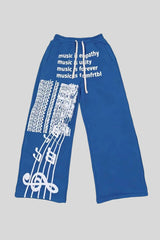 Music Score Graphic Wide Leg Sweatpants