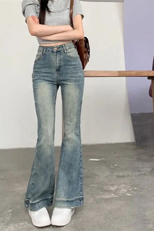 High-Waisted Flared Denim Pants Jeans