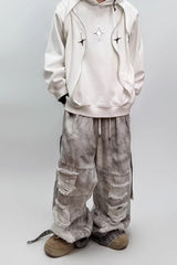 Mud Washed Cargo Wide Leg Denim Jeans