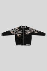 Flying Dragon Embroidered Satin Bomber Jacket