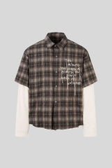 Layered Plaid Typography Embroidered Long Sleeve Shirt