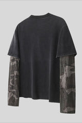 Script Graphic Camo Layered Long Sleeve T-Shirt
