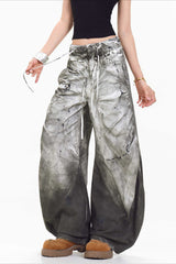 Washed Splatter Double Waist Cargo Pants