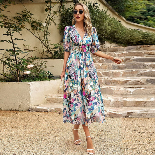 V-Neck Printed Dress
