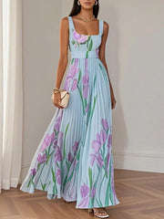 ZINNIAS - STYLISH FLORAL PLEATED MAXI DRESS