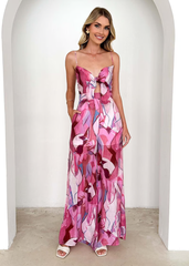 Jamie - Printed tie straps and bowknots jumpsuit