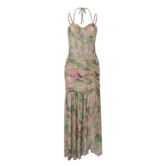 Sleeveless Floral Print High Waist Split Maxi Dress