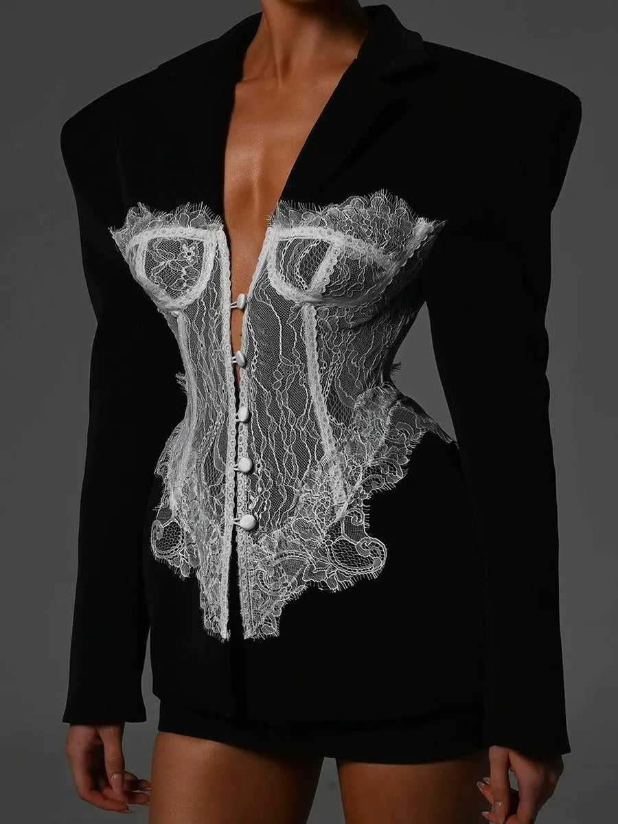 Lace Corset Blazer in Black