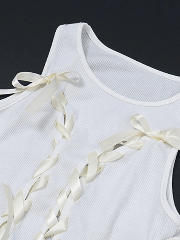 Lace Up Ribbed Cropped Tank Top Tops&Tees