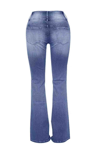 Retro Side Button Mid Rise Flares Jeans