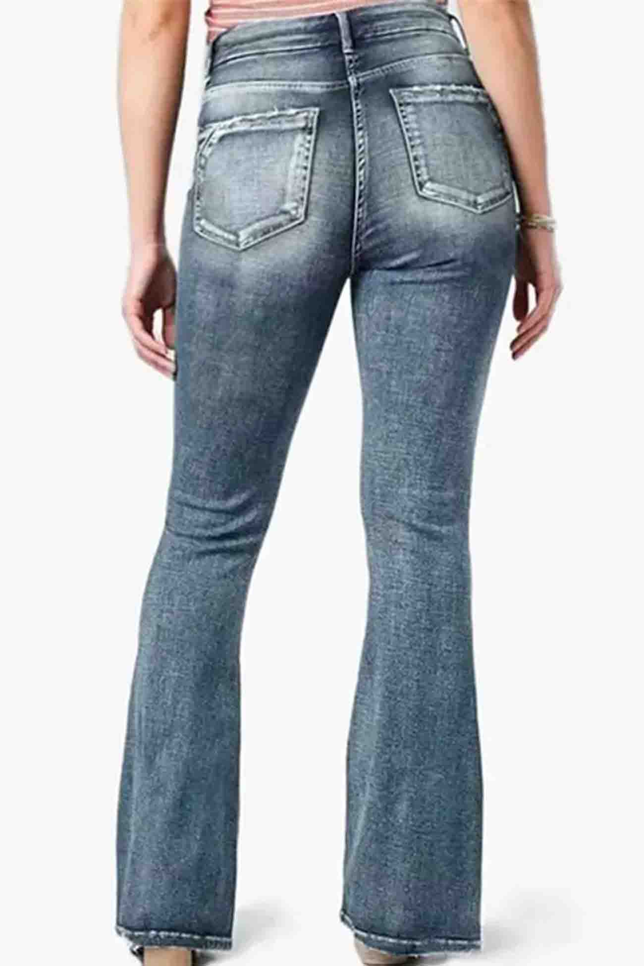 Retro Side Button Mid Rise Flares Jeans