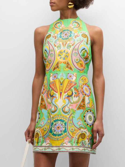 Backless Modern Ethnic Charming Printed Mini Dress