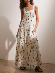 Personalized Graffiti Suspender Charming Sexy Backless Maxi Dress