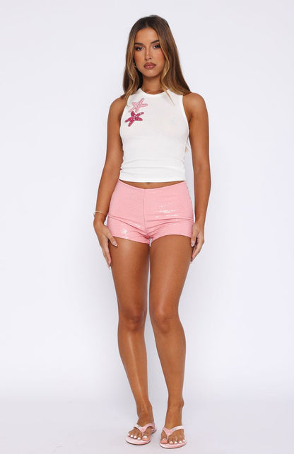 Old News Sequin Shorts Baby Pink