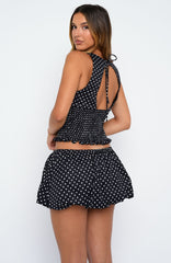 Runaway Heart Mini Skirt Black/White Polka Dot