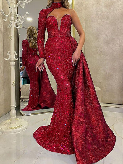 Shiny Halter Shoulder Irregular Dress