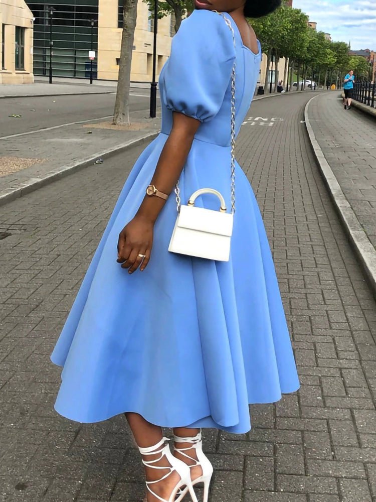 Solid Square Short Sleeve Dress