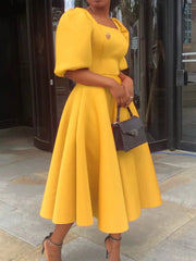 Solid Square Short Sleeve Dress