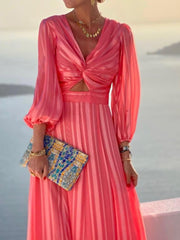Striped Print Puff Sleeve Dress