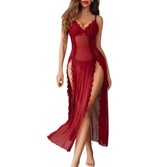Sheer Lace Long Gown Slit Nightdress