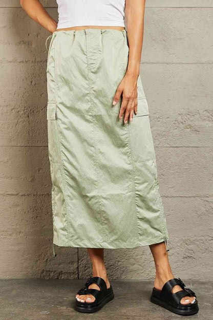 HYFVE Just In Time High Waisted Cargo Midi Skirt Light Green BFCM - Up to 25 Percent Off Black Friday bottoms clothes HYFVE midi skirts Ship from USA skirt skirts