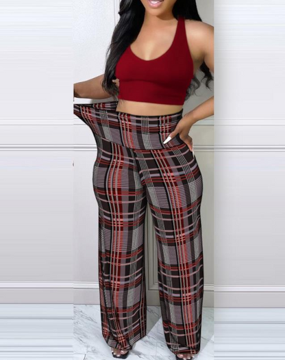 CityHottie - Women's Pants Autumn Fashion Plaid Print Casual High Waist Daily Long Pants