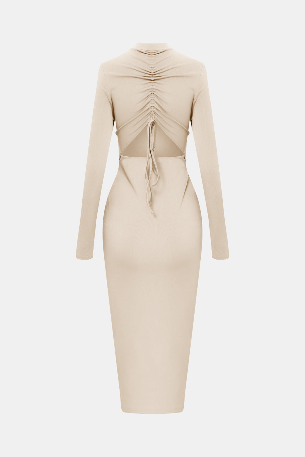 Zip Up Cutout Drawstring Detail Midi Bodycon Dress