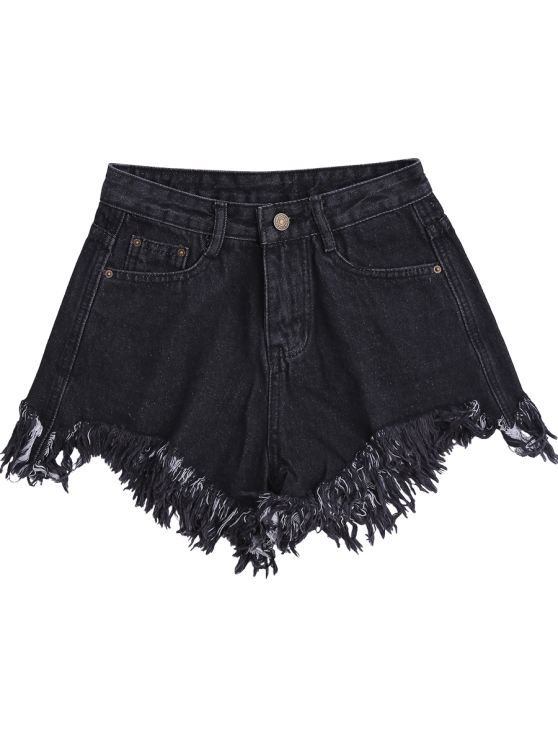 Trendy Wide Leg Frayed Hem Denim Shorts