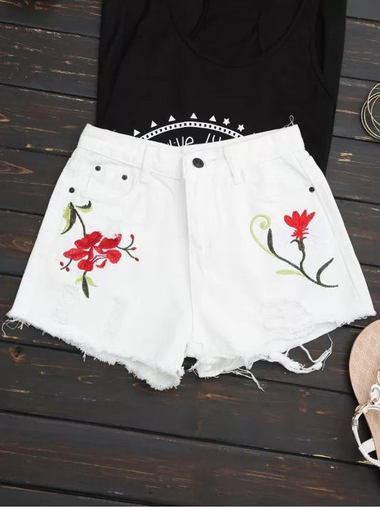 Trendy Layered Floral Embroidered Shorts