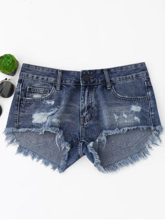 Trendy Cutoffs Ripped High Low Denim Shorts