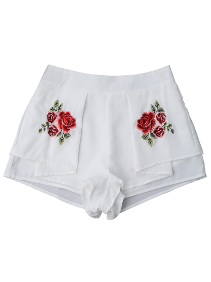 Trendy Layered Floral Embroidered Shorts