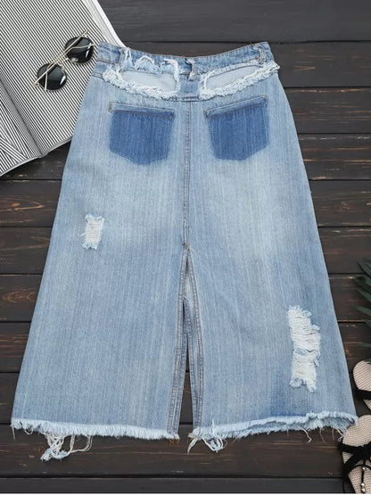 Trendy Ripped Button Up Wide Leg Capri Jeans