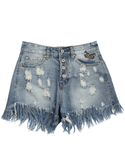 Fashion Ripped Cutoffs Butterfly Embroidered Denim Shorts