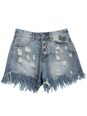 Fashion Ripped Cutoffs Butterfly Embroidered Denim Shorts