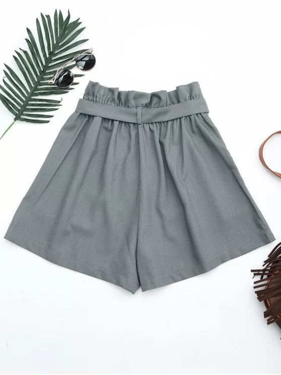 Fashion Ruffles Belted Wide Legged Shorts