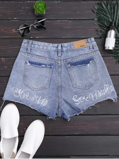 Trendy Cutoffs Tassels Beaded Embroidered Denim Shorts